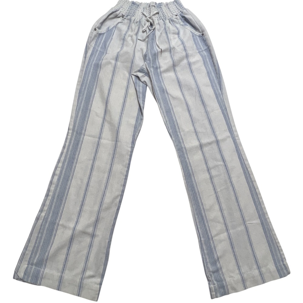Ci Sono Blue and White Striped Wide-Leg Drawstring Trousers